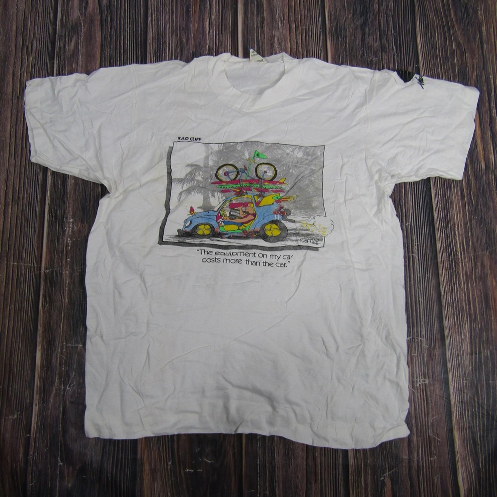 New Ocean T-Shirt Mens Large White Vintage 1988 Rad Cliff Surf Graphic USA Made